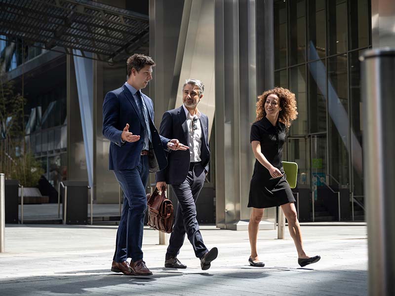 Walking and talking outside of office building