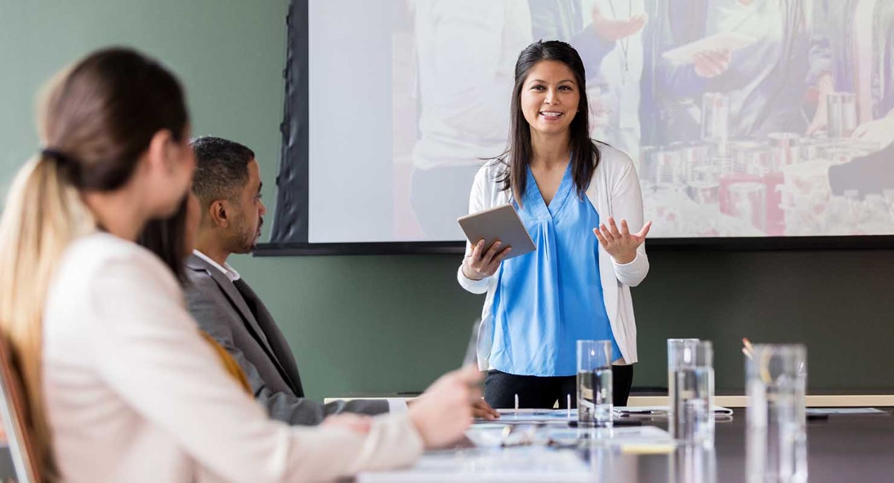 No Profit Banking Lead Gen hero Woman presenting and charity meeting